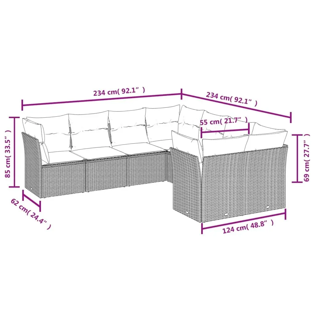 Outdoor Garden Sofa Set 8 Piece Patio Furniture Beige Poly Rattan