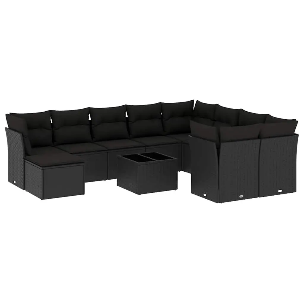 Garden Sofa Set 11 Piece Outdoor Furniture Patio Seating Black Poly Rattan