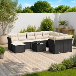 Comfortable 11-Piece Black Rattan Sofa Set for Outdoors