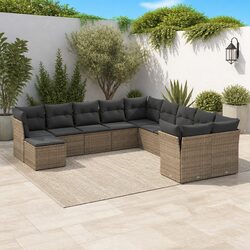 Garden Sofa Set 11 Piece Outdoor Furniture Patio Grey Modular Rattan Cushions