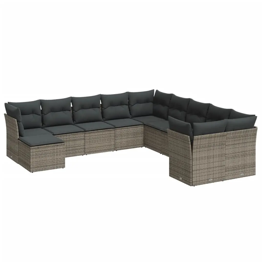 Garden Sofa Set 11 Piece Outdoor Furniture Modular Grey Rattan Cushions