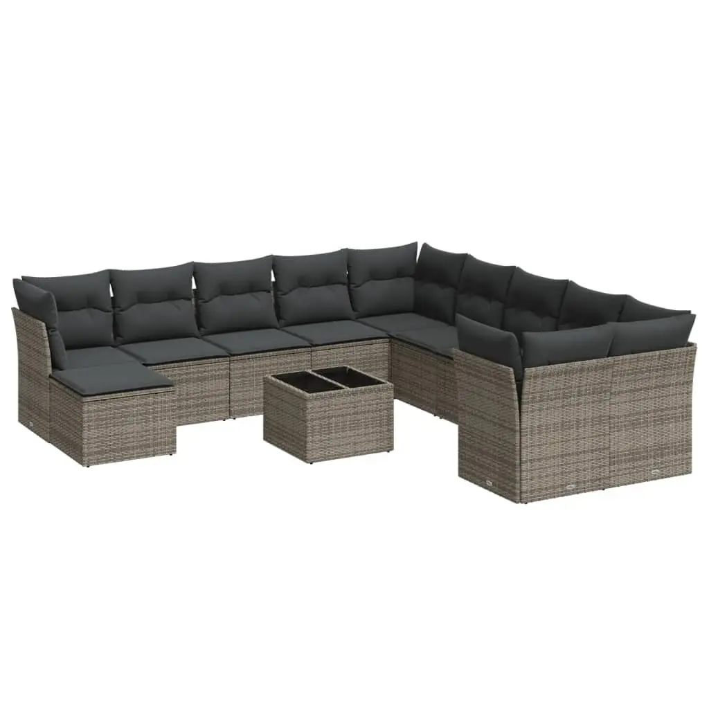Garden Sofa Set 12 Piece Grey Poly Rattan Outdoor Patio Furniture with Cushions