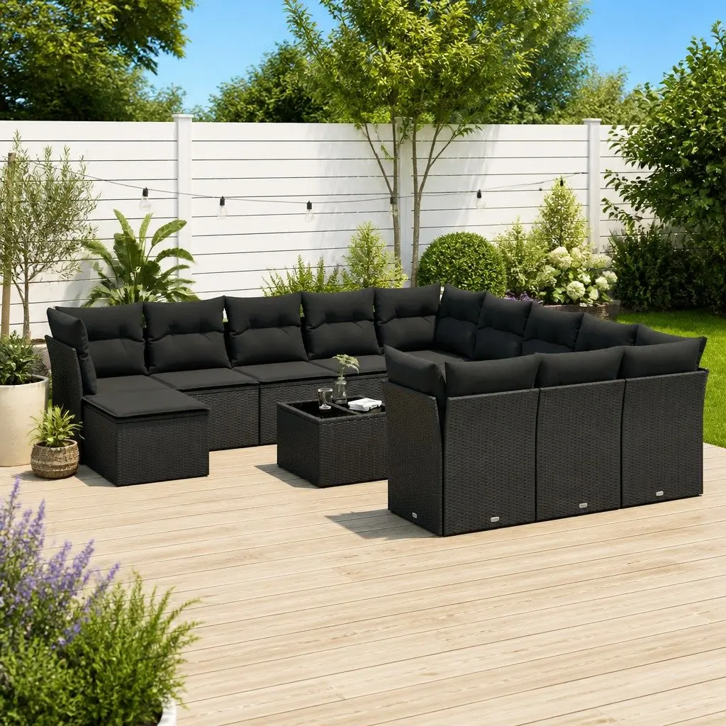 Garden Sofa Set 13 Piece Outdoor Furniture Patio Black Poly Rattan Modular