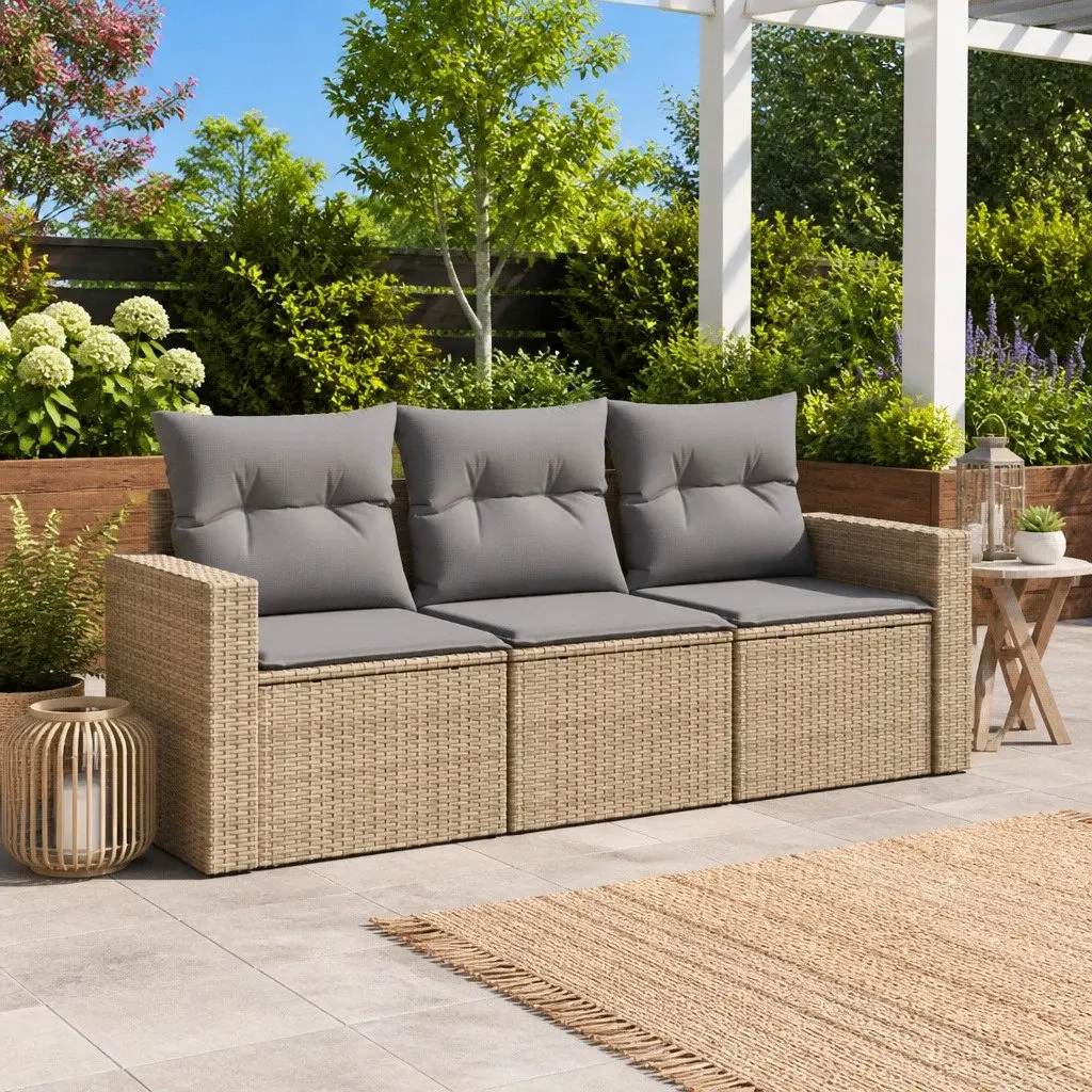 Garden Sofa Set Outdoor Furniture 3 Piece Modular Beige Cushions
