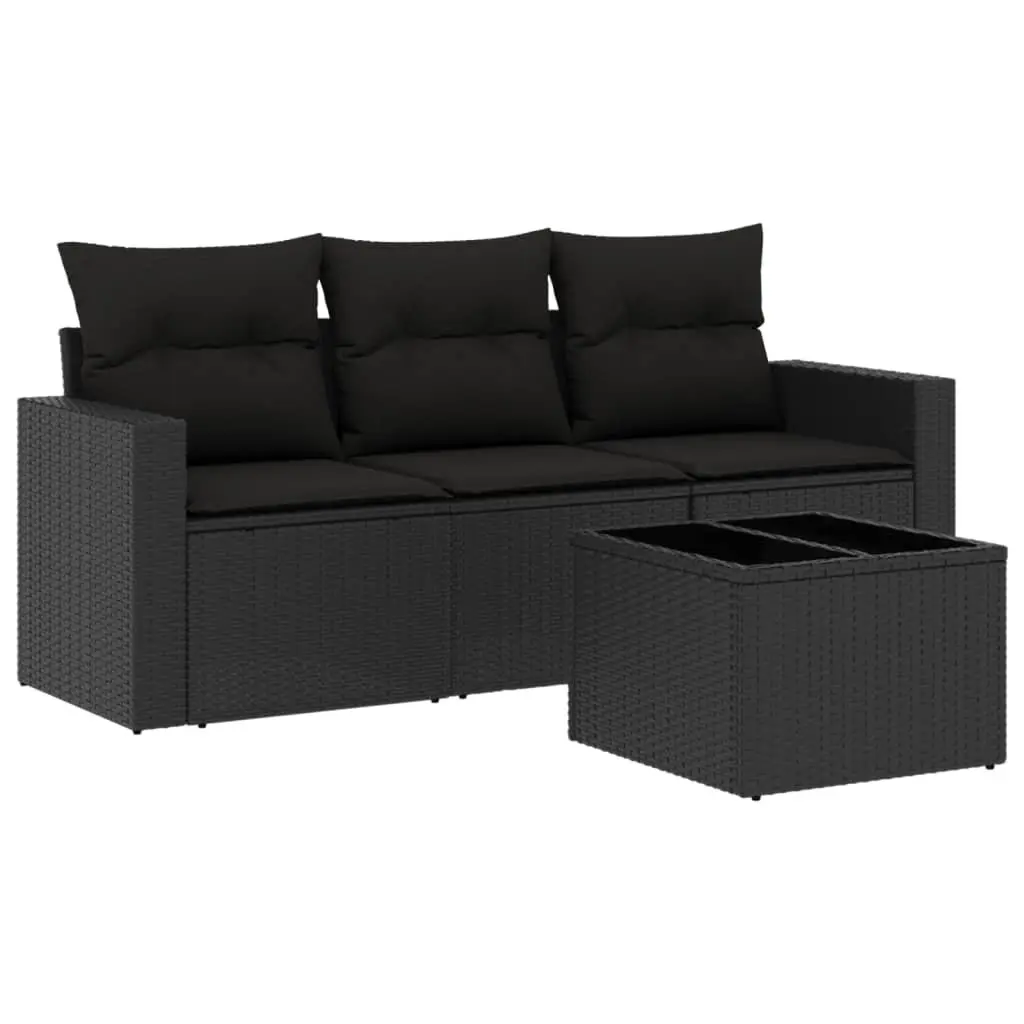 Garden Sofa Set 4 Piece Outdoor Furniture Black Poly Rattan with Cushions Patio