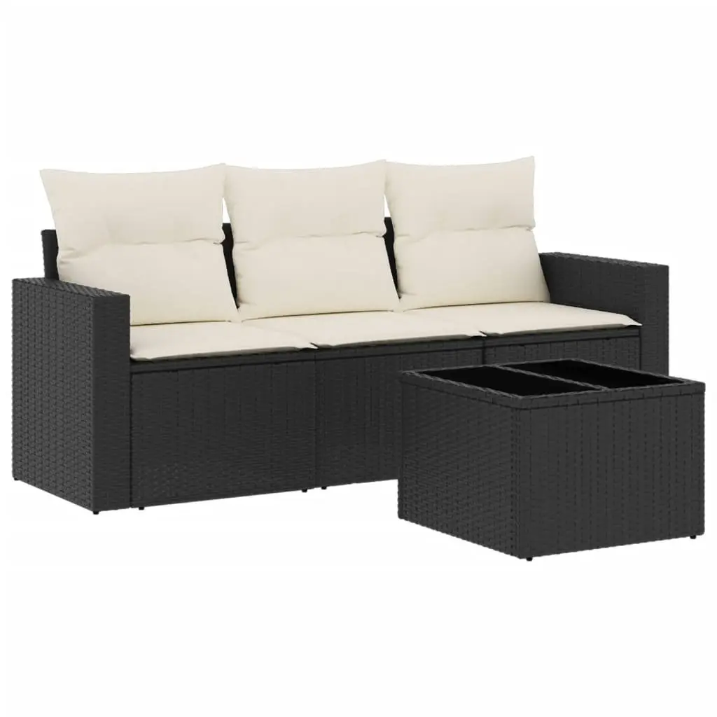 Garden Sofa Set Outdoor Furniture Black Poly Rattan with Cushions 4 Piece