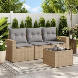 Beige Outdoor Garden Sofa Set 4-Piece with Cushions
