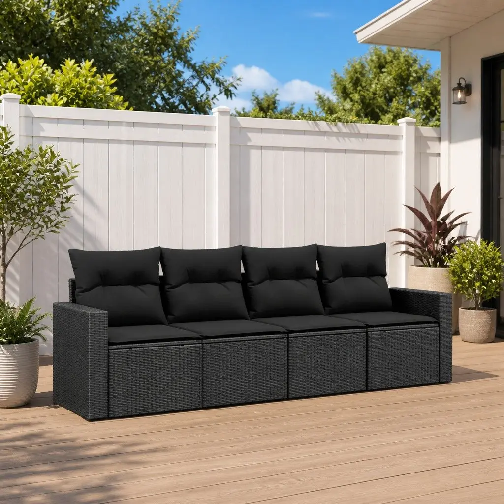 Garden Sofa Set Modular Outdoor Furniture 4 Piece Black Poly Rattan