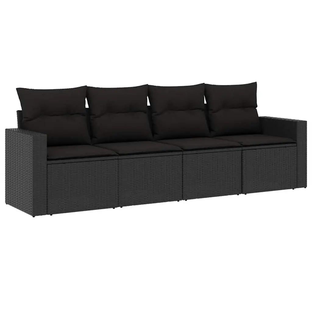 Garden Sofa Set Modular Outdoor Furniture 4 Piece Black Poly Rattan