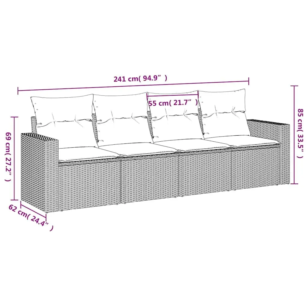 Garden Sofa Set Modular Outdoor Furniture 4 Piece Black Poly Rattan