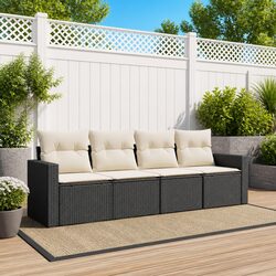 4 Piece Outdoor Garden Sofa Set Black Poly Rattan Furniture with Cushions