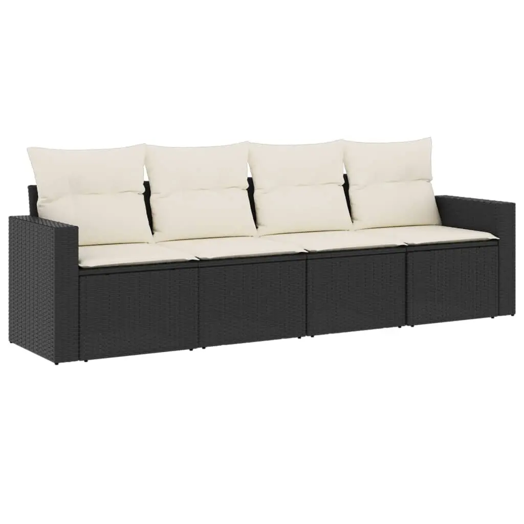 4 Piece Outdoor Garden Sofa Set Black Poly Rattan Furniture with Cushions