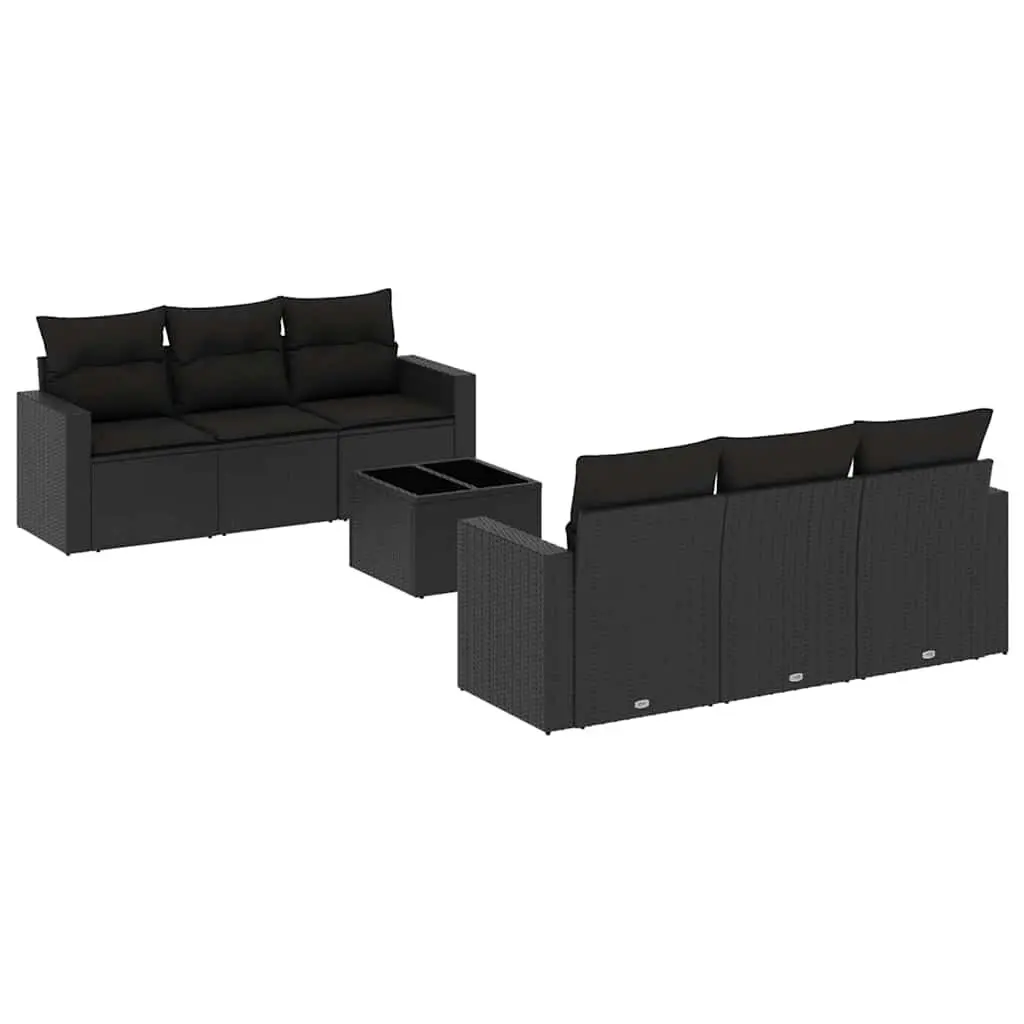 7 Piece Outdoor Garden Sofa Set Cushions Black Rattan