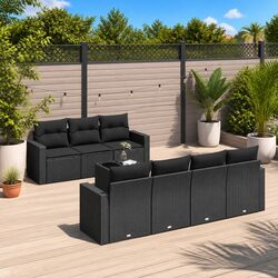 Comfortable 8-Piece Garden Sofa Set in Black for Outdoors