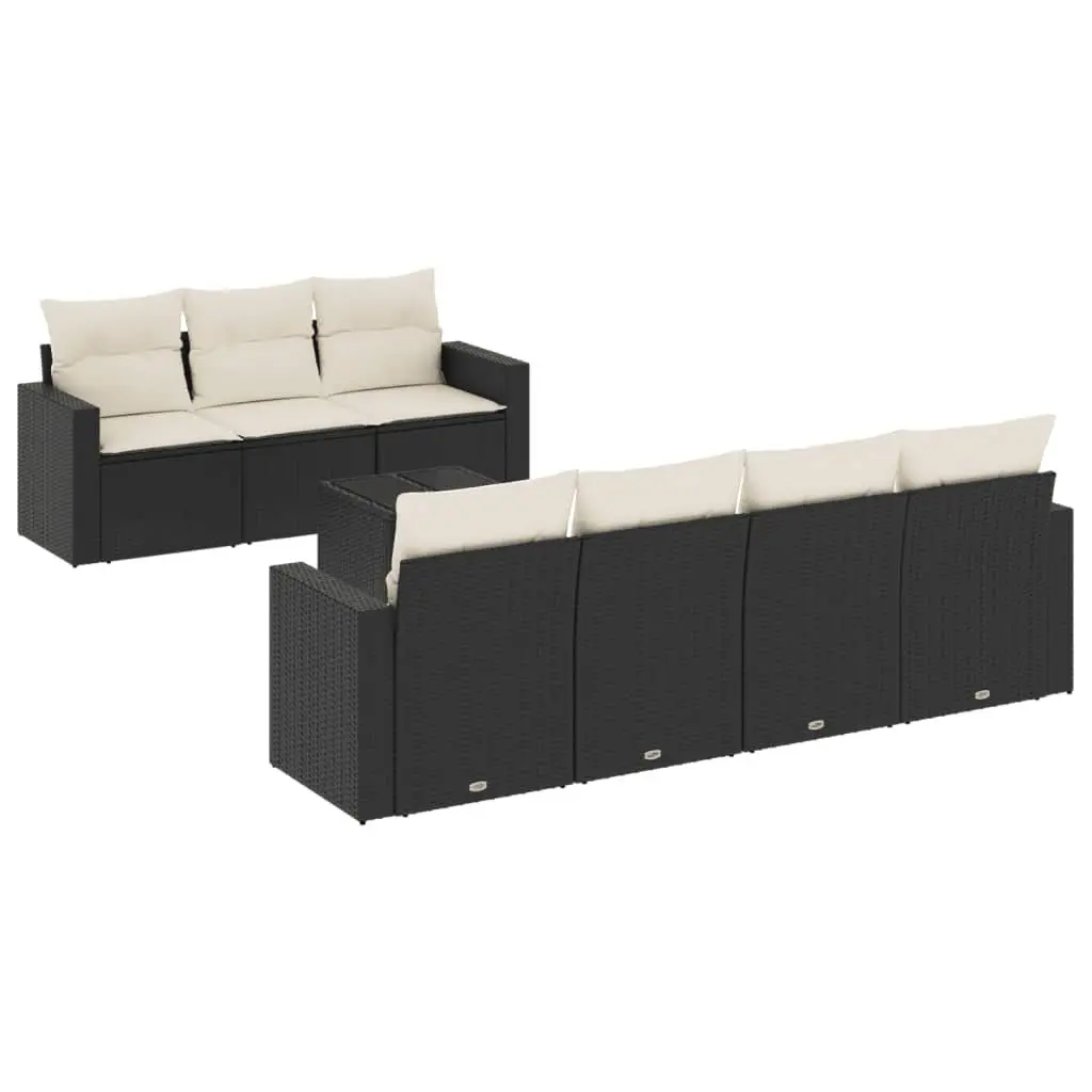 Garden Sofa Set 8 Piece Outdoor Furniture Black Poly Rattan with Cushions