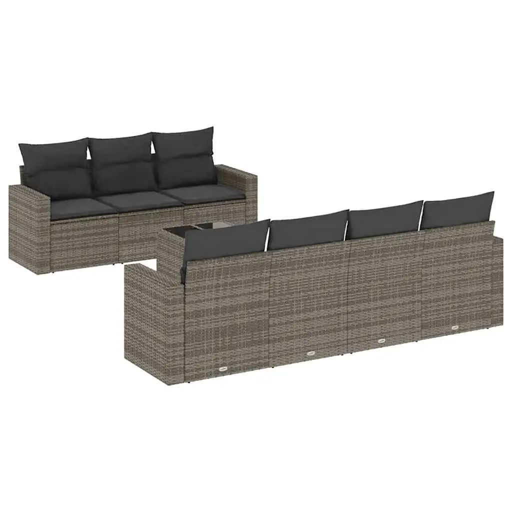 Garden Sofa Set 8 Piece Outdoor Furniture Grey Poly Rattan Patio with Cushions
