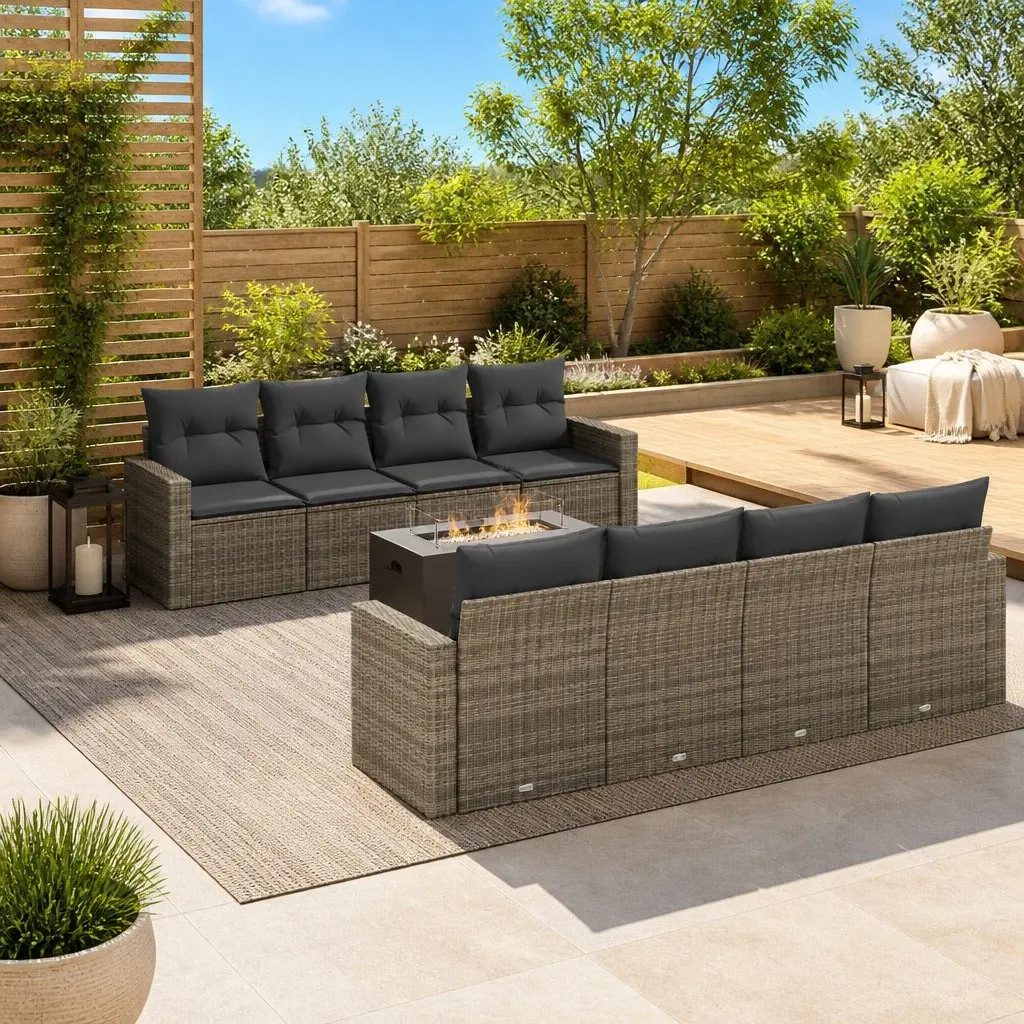 9-Piece Grey Garden Sofa Set for Outdoor Comfort