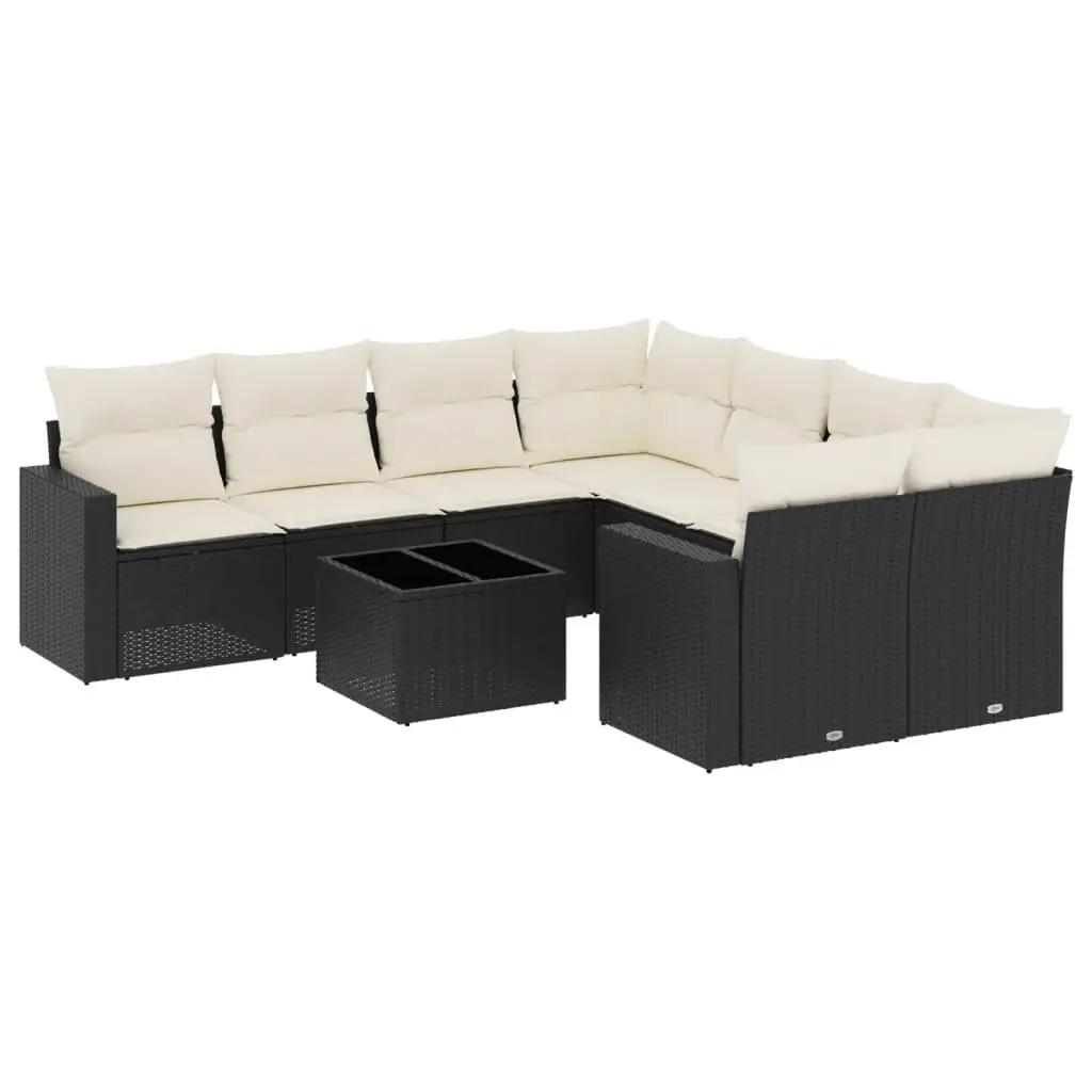 Garden Sofa Set 9 Piece Outdoor Furniture Modular Black with Cushions