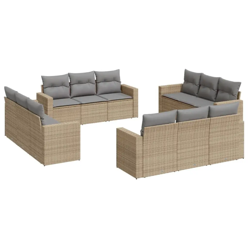 Garden Sofa Set 12 Piece Outdoor Furniture Modular Beige PE Rattan