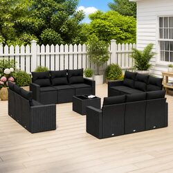 Garden Sofa Set 13 Piece Outdoor Furniture Patio Black Poly Rattan with Cushions