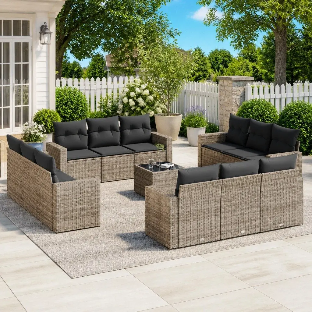 Garden Sofa Set 13 Piece Outdoor Furniture Grey Poly Rattan with Cushions