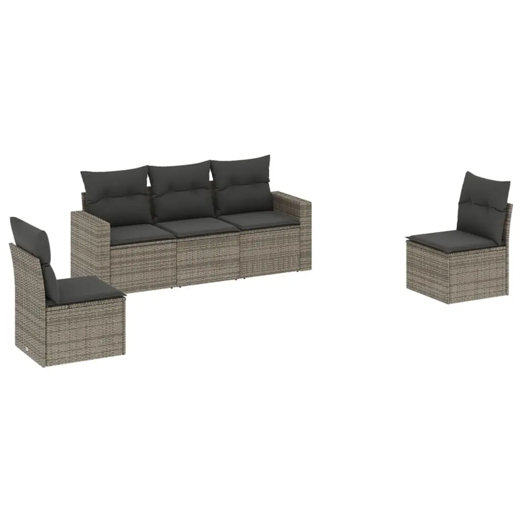 Garden Sofa Set 5 Piece Outdoor Furniture Grey Poly Rattan Patio Lounge