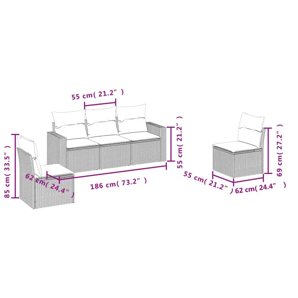 Garden Sofa Set 5 Piece Outdoor Furniture Grey Poly Rattan Patio Lounge