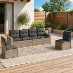 Quality 6 Piece Grey Garden Sofa Set with Comfortable Cushions