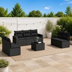 Reliable 8-Piece Black Rattan Garden Sofa Set with Cushions