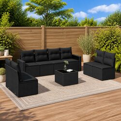 Garden Sofa Set 9 Piece Outdoor Furniture with Cushions Black Poly Rattan