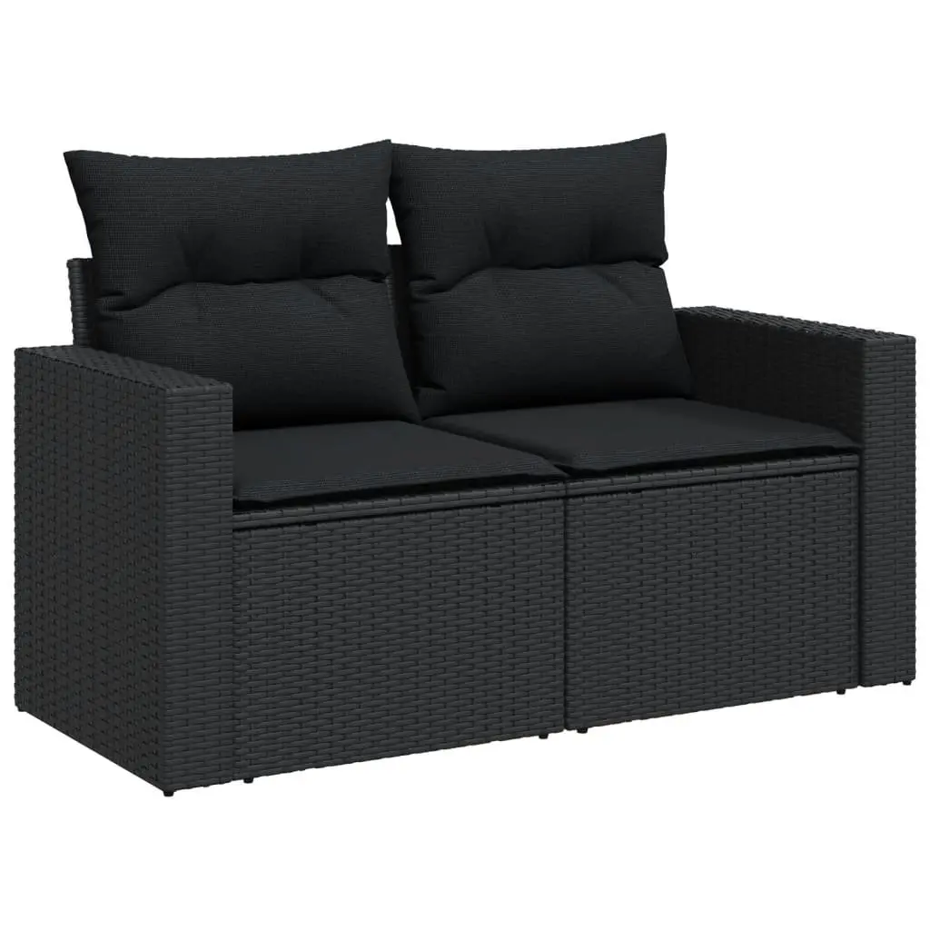 Outdoor Garden Sofa Set 5 Piece Black Poly Rattan Furniture with Cushions