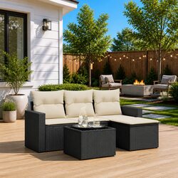 Comfortable 5-Piece Black Rattan Garden Sofa Set