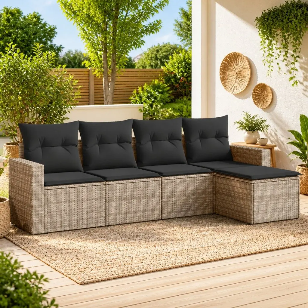 Garden Sofa Set Modular Outdoor Furniture 5 Piece Grey Rattan