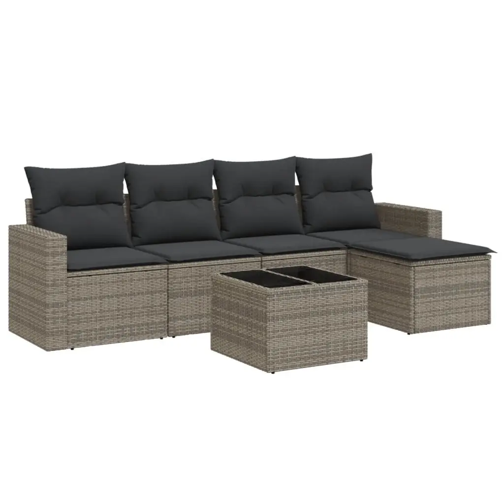 Garden Sofa Set Outdoor Furniture 6 Piece Modular Grey Patio Seating with Cushions