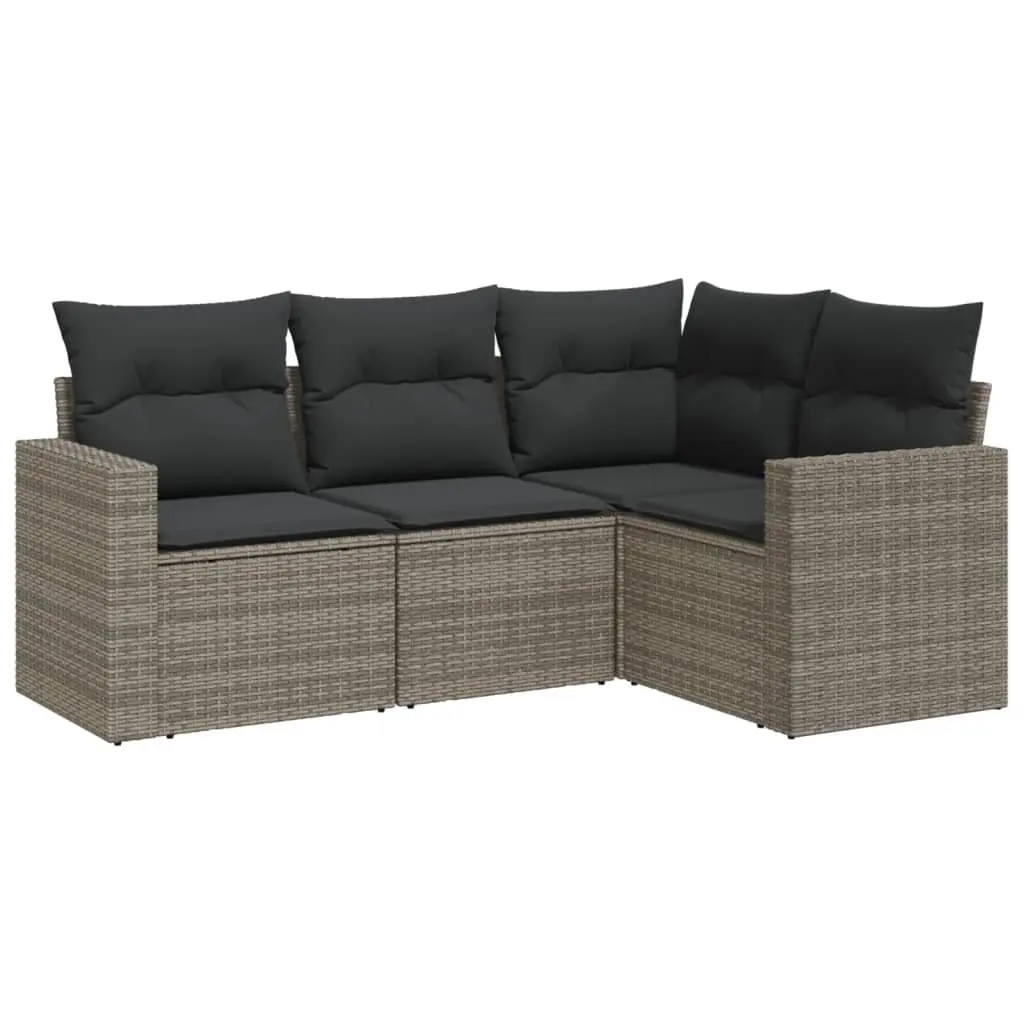 4 Piece Garden Sofa Set Grey Poly Rattan Outdoor Furniture Patio Seating