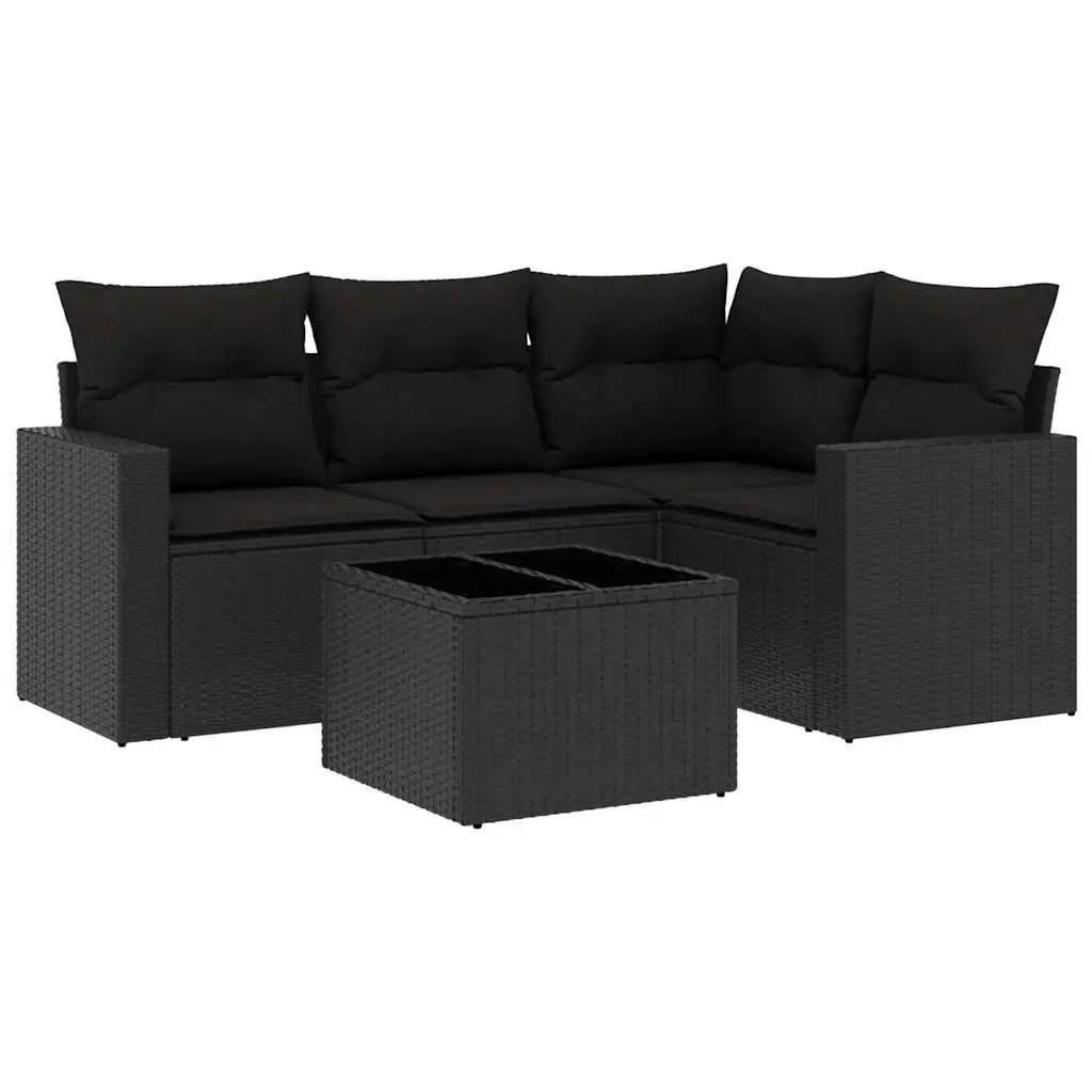 5 Piece Garden Sofa Set Outdoor Patio Furniture Cushions Black Poly Rattan