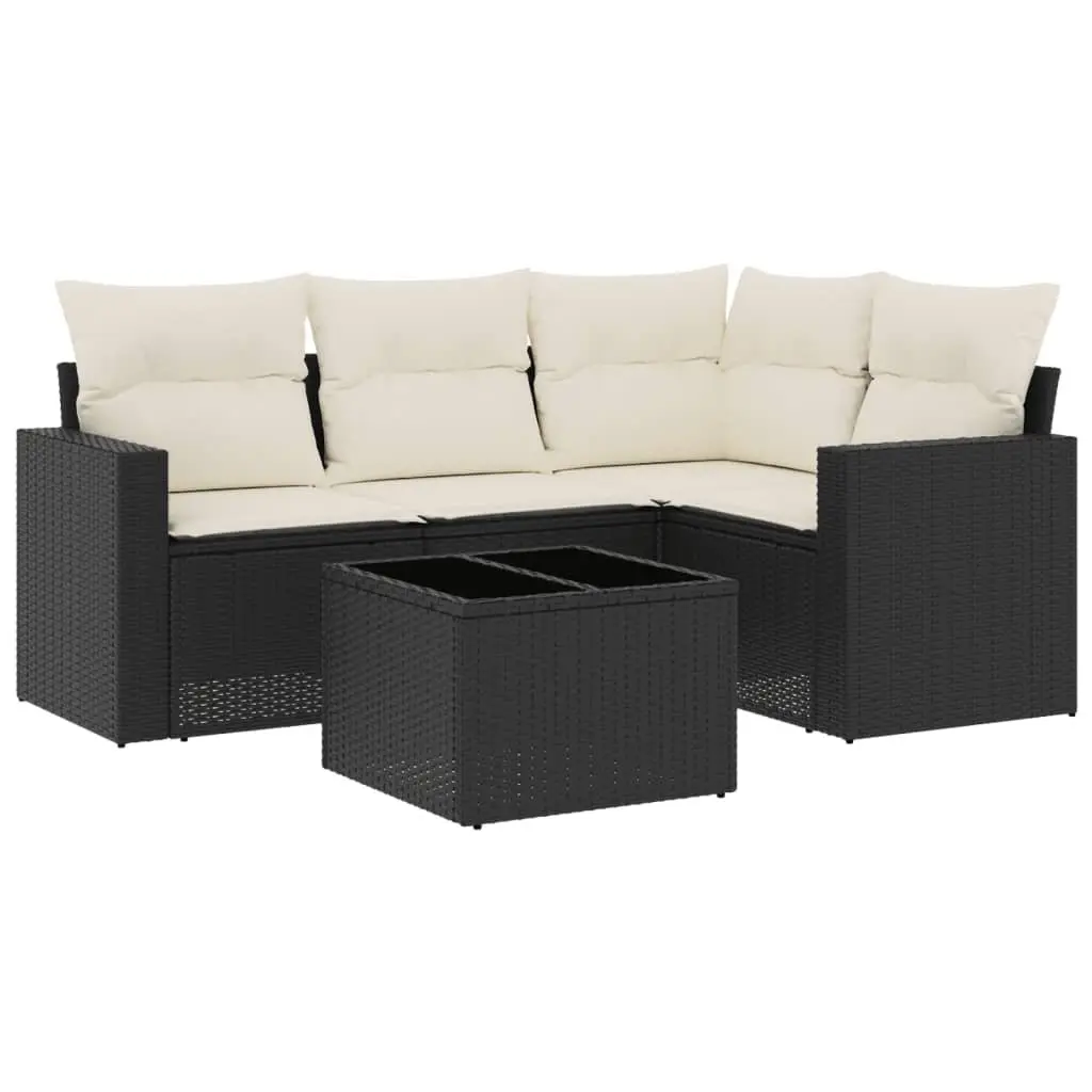 Garden Sofa Set Outdoor Furniture 5 Piece Rattan Sectional with Cushions Black