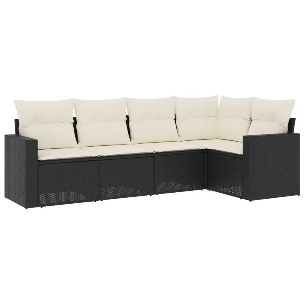 Garden Sofa Set 5 Piece Outdoor Furniture Modular Black Poly Rattan with Cushions
