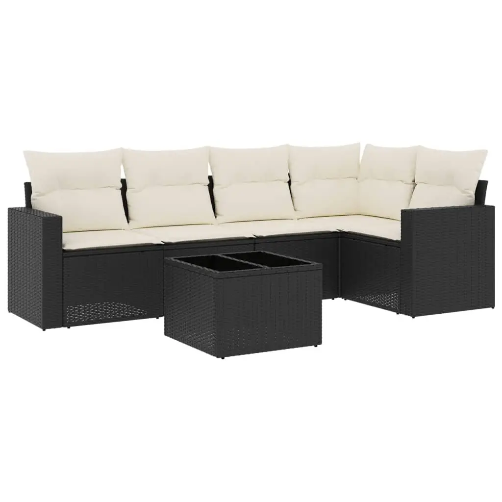 Garden Sofa Set Outdoor Furniture 6 Piece Black Poly Rattan with Cushions