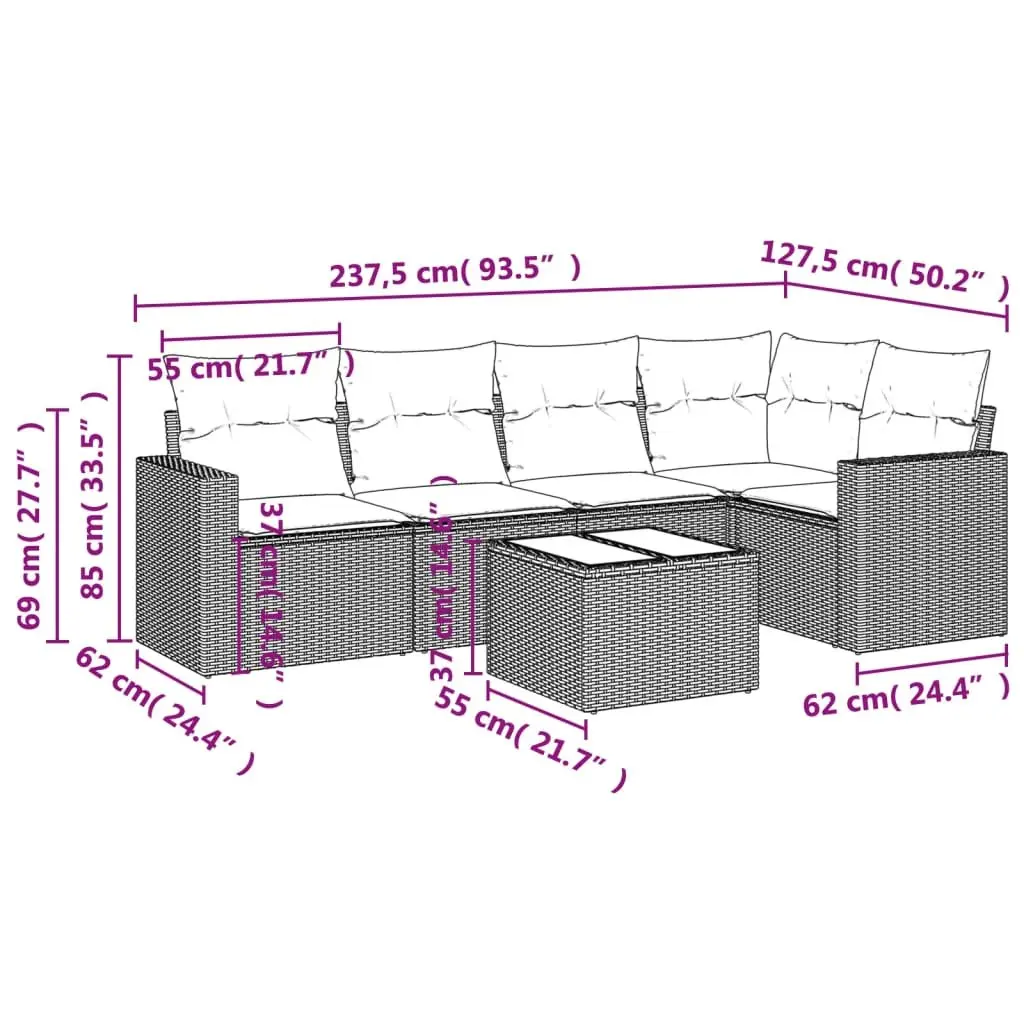 Garden Sofa Set Outdoor Furniture 6 Piece Black Poly Rattan with Cushions