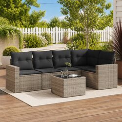 Comfortable 6 Piece Garden Sofa Set in Grey with Cushions