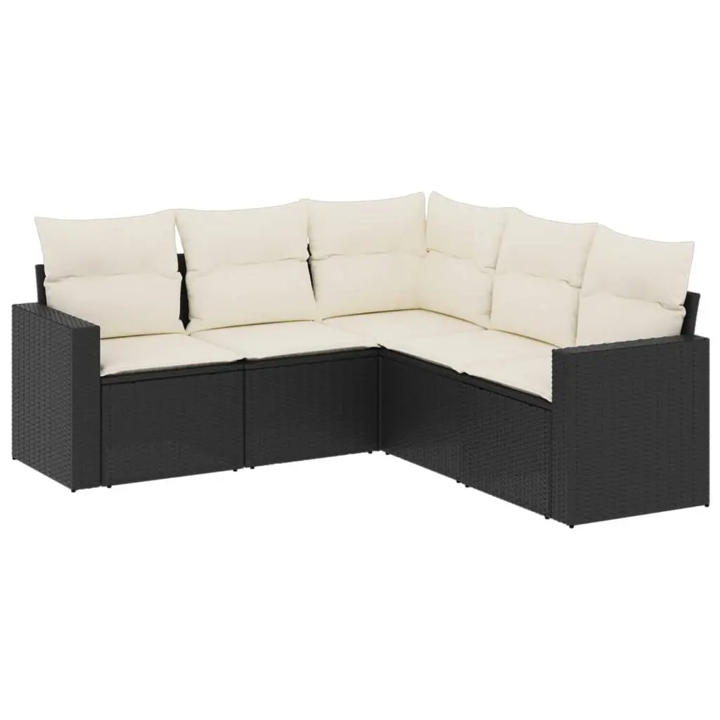 5 Piece Garden Sofa Set Outdoor Patio Furniture Cushions Black Poly Rattan
