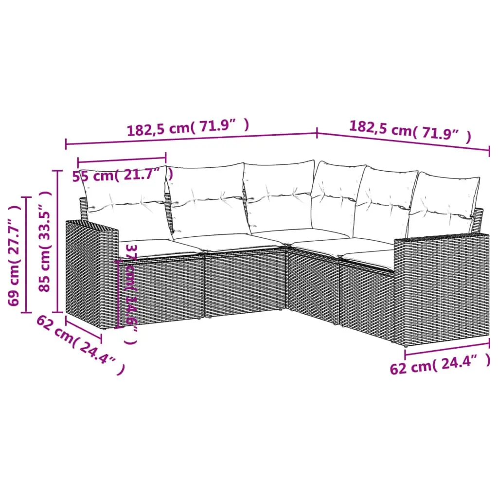 5 Piece Garden Sofa Set Outdoor Patio Furniture Cushions Black Poly Rattan