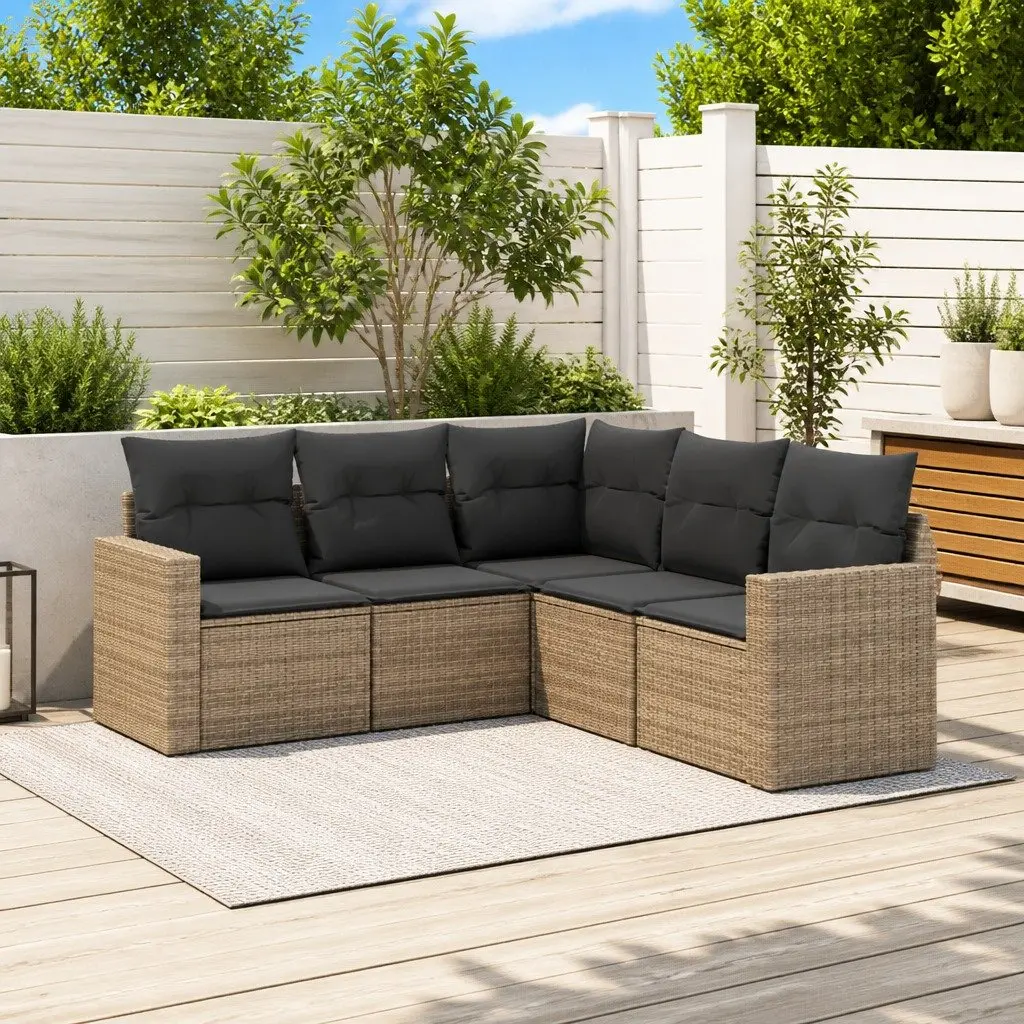 5 Piece Garden Sofa Set Modular Outdoor Patio Furniture Grey with Cushions