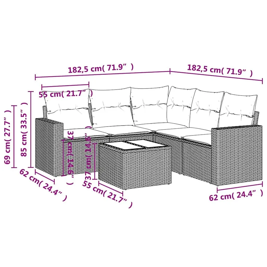 6 Piece Garden Sofa Set Outdoor Patio Furniture Black Rattan