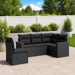 Garden Sofa Set 5 Piece Outdoor Furniture Patio Sectional with Cushions Black