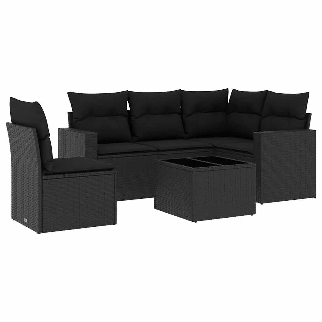 Garden Sofa Set Outdoor Seating 6 Piece Black Poly Rattan with Cushions