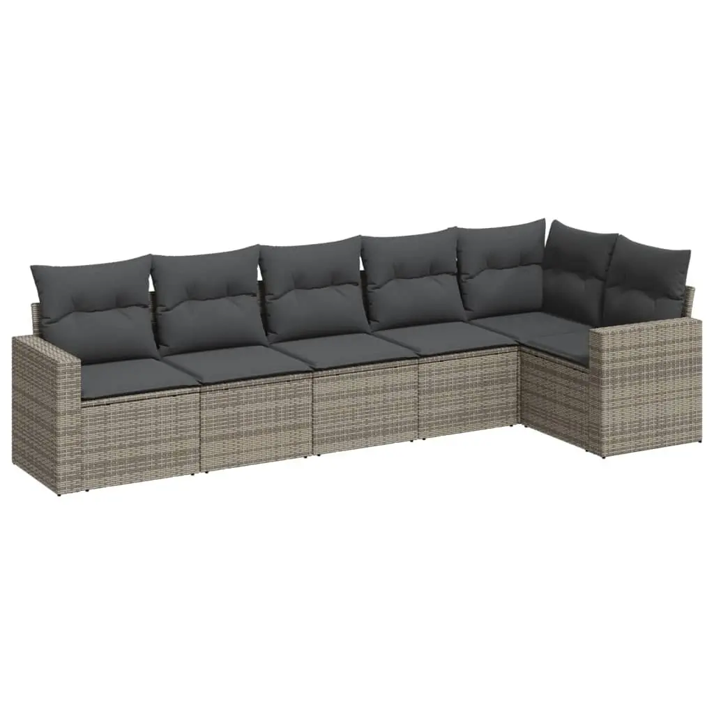 Outdoor Furniture Set 6 Piece Patio Lounge Sofa Grey Poly Rattan with Cushions