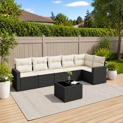 Reliable 7-Piece Black Rattan Garden Sofa Set