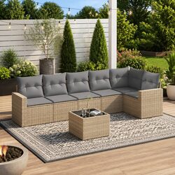 Comfortable 7-Piece Beige Garden Sofa Set